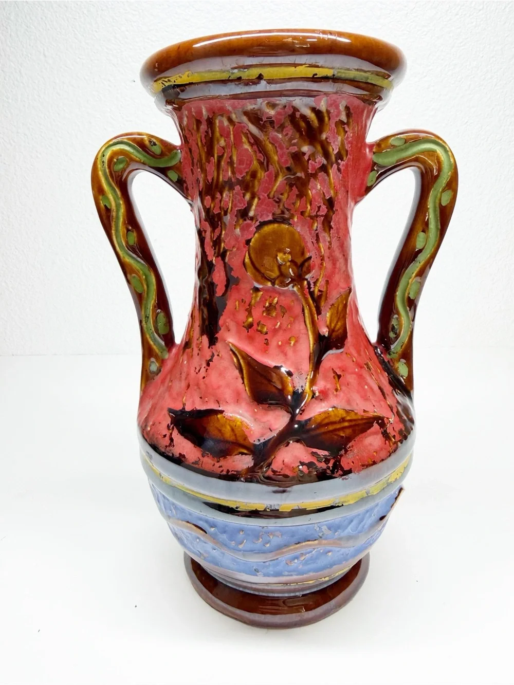 Vintage Japan Floral Colorful Urn Vase Hand Painted